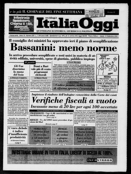 Italia oggi : quotidiano di economia finanza e politica